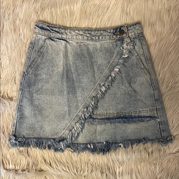 Mustard Seed Denim Frayed Wrap Skirt - Picture 1 of 3